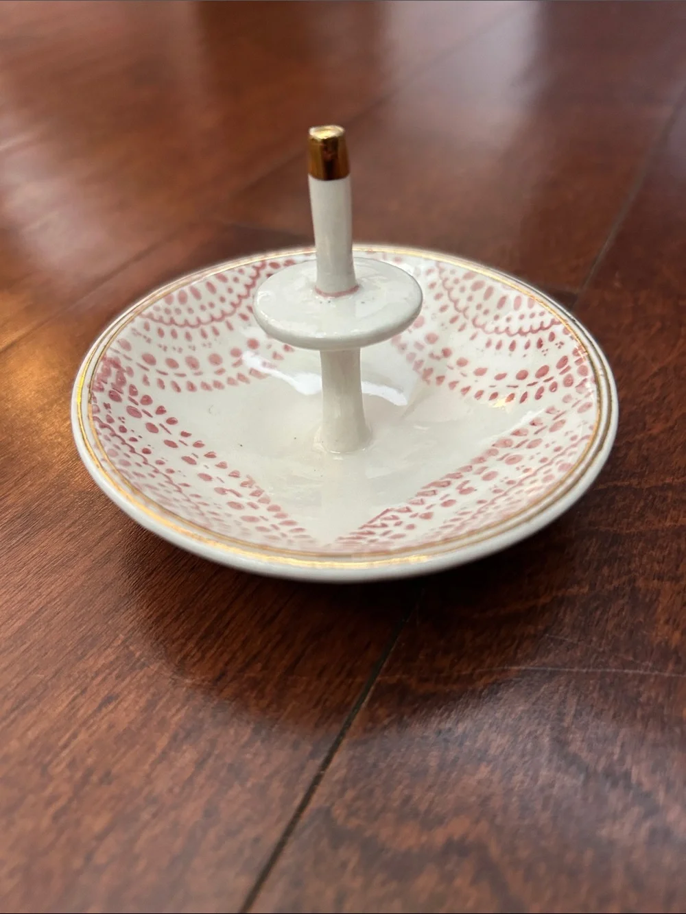 Pink and Gold Ceramic Ring Stand Jewelry Dish